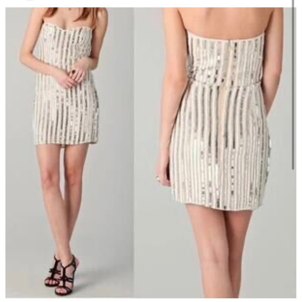 Parker 100% Silk Champagne Sequin Beaded Mini Dress S Old Money Holiday Party